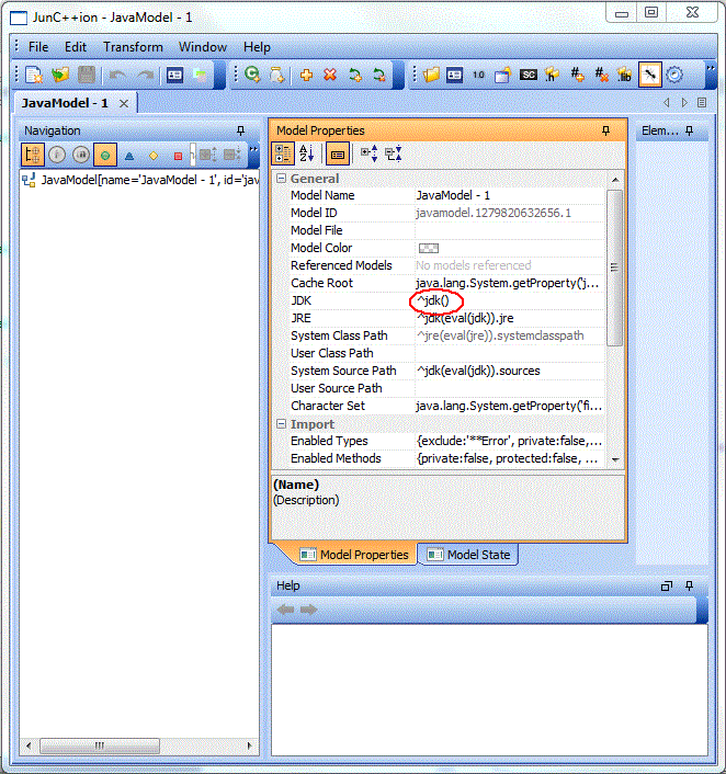 The GUI code generator with the JDK default value circled
